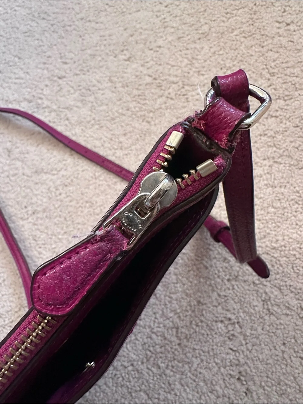 Coach Pebbled Leather Crossbody in Magenta